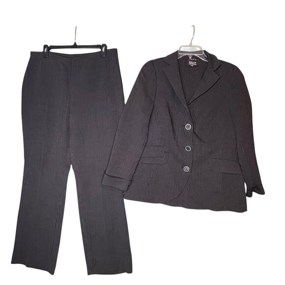 Akris Bergdorf Goodman Pantsuit Womens 12 Gray Pinstripe Suit Blazer Pants - Picture 12 of 15